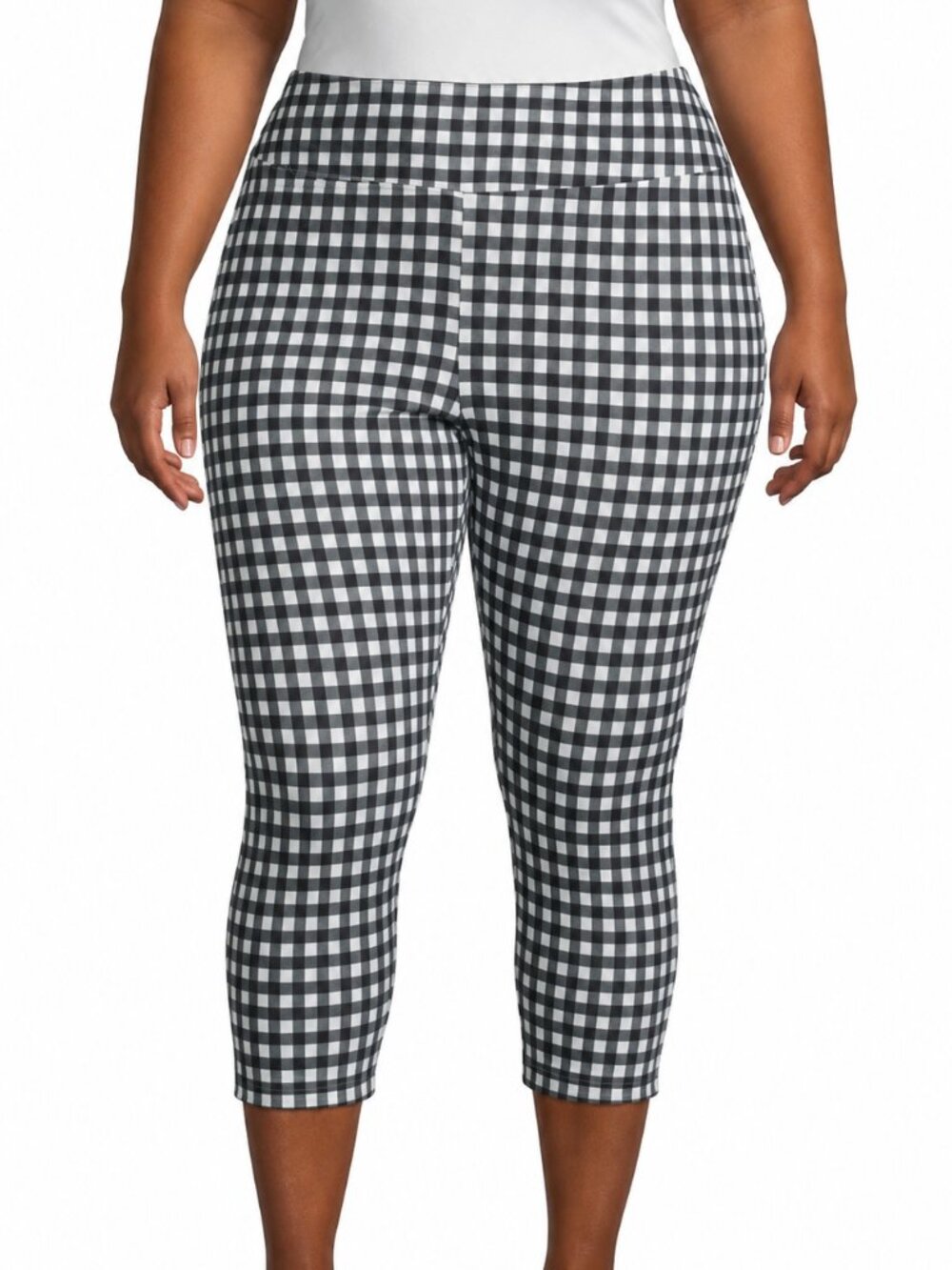 Cropped Pants XXL (20) Blue White Gingham Pullon Capri Stretch Leggings Plus NWT